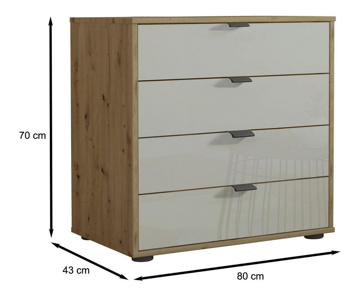 KOMMODE  in 80/70/43 cm  - Schieferfarben/Eiche Bianco, KONVENTIONELL, Glas/Holzwerkstoff (80/70/43cm) - Dieter Knoll
