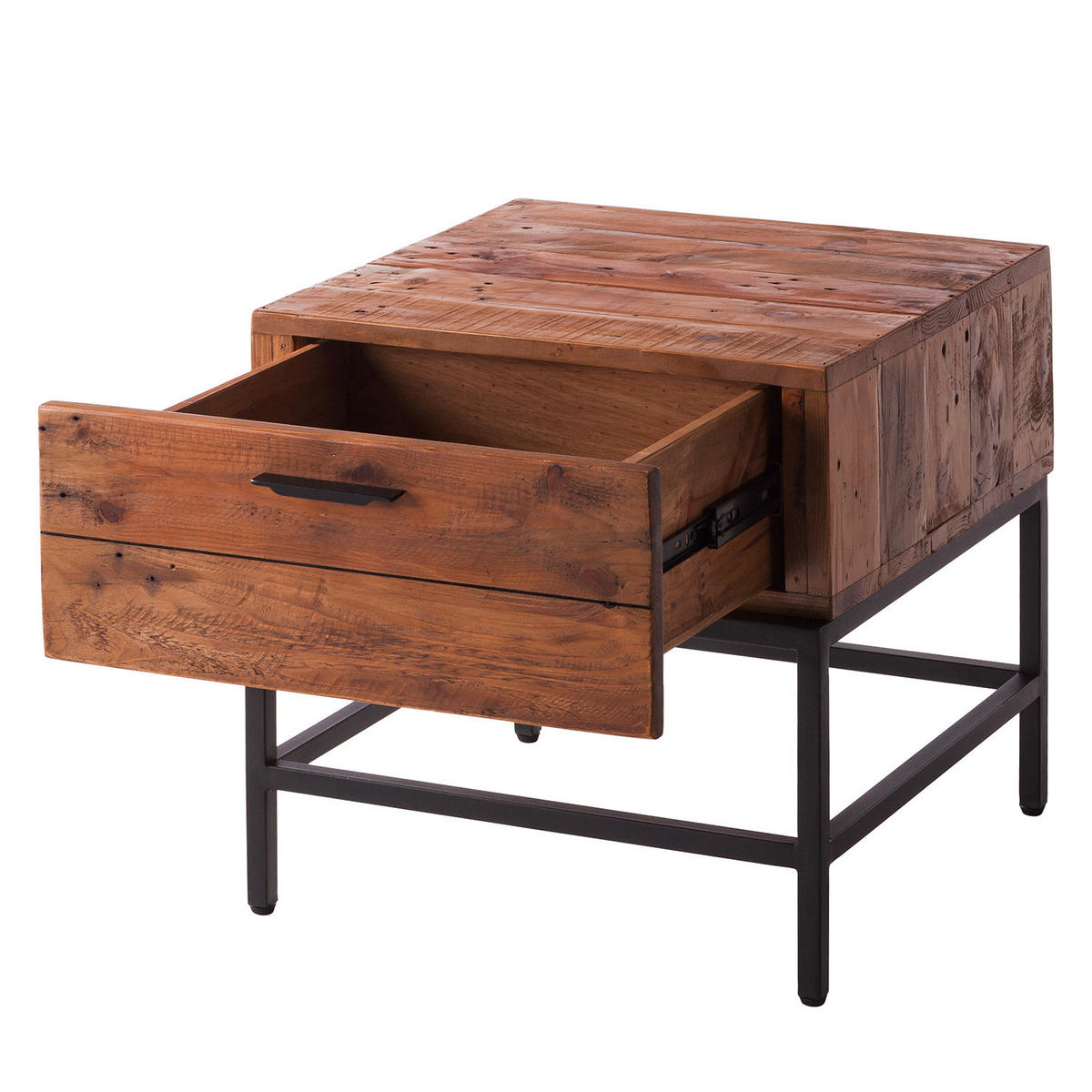 BEISTELLTISCH 50/50/50 cm Kiefer massiv Kieferfarben quadratisch  - Schwarz/Kieferfarben, MODERN, Holz/Metall (50/50/50cm) - home24