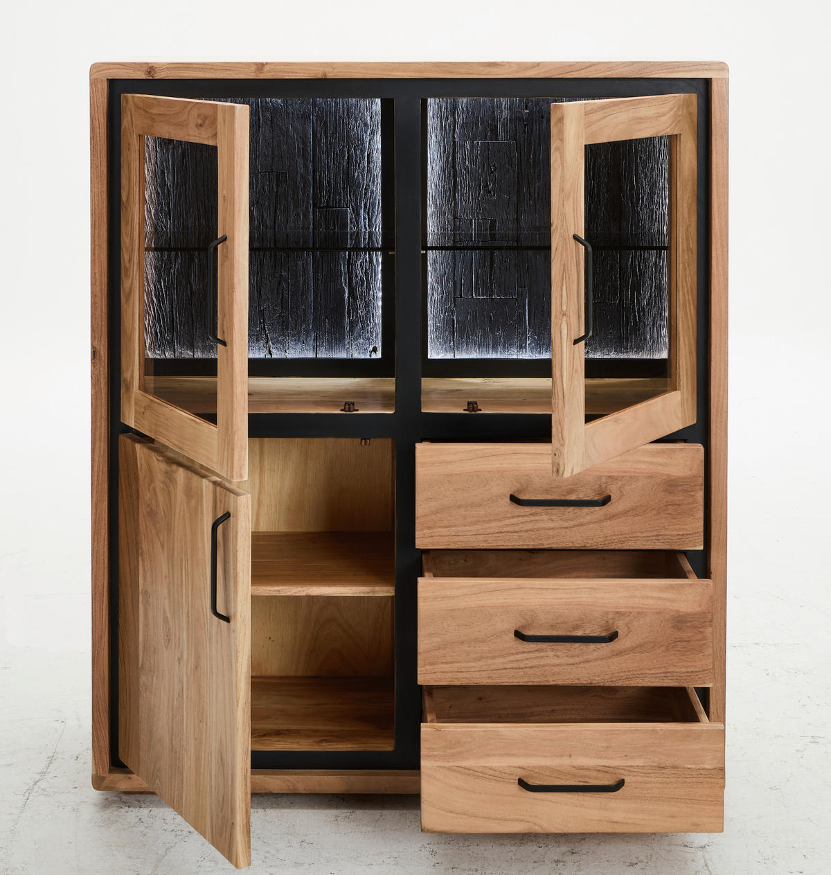 HIGHBOARD  in 110/130/40 cm  - Schwarz/Akaziefarben, LIFESTYLE, Glas/Holz (110/130/40cm) - Landscape