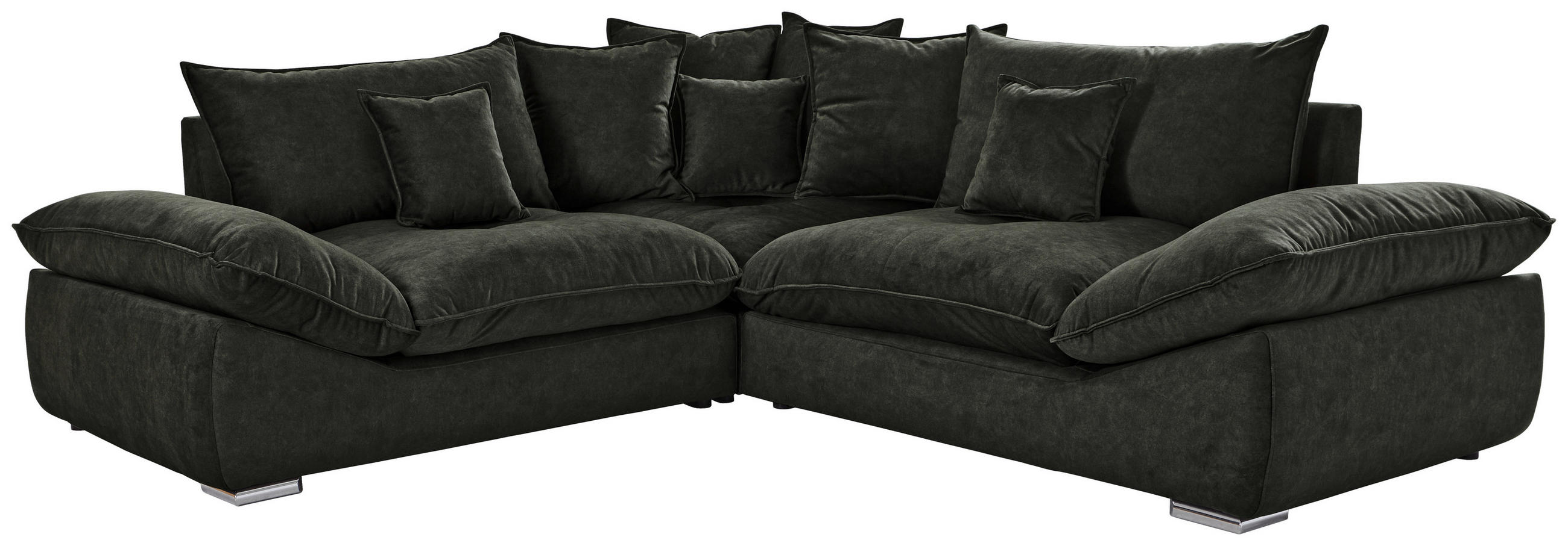 ECKSOFA Dunkelgrün Velours  - Chromfarben/Dunkelgrün, KONVENTIONELL, Kunststoff/Textil (247/247cm) - Carryhome