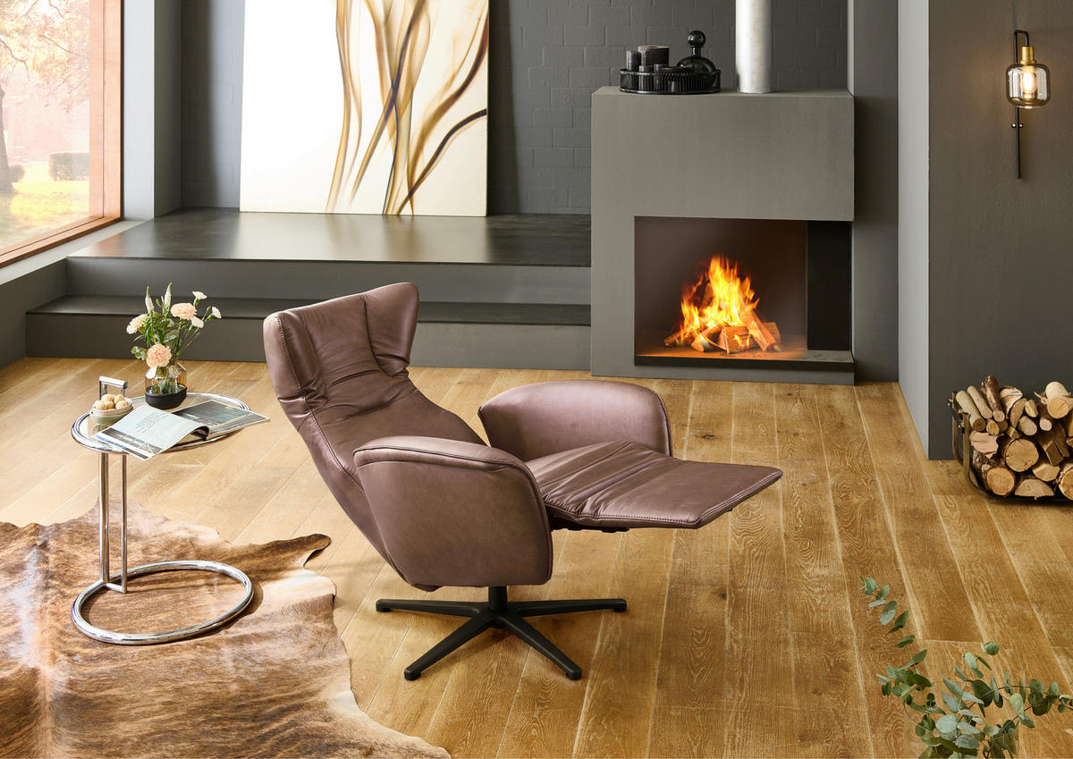 RELAXSESSEL Leder Rotbraun  - Rotbraun/Schwarz, Design, Leder/Metall (75/106/86cm) - Valdera