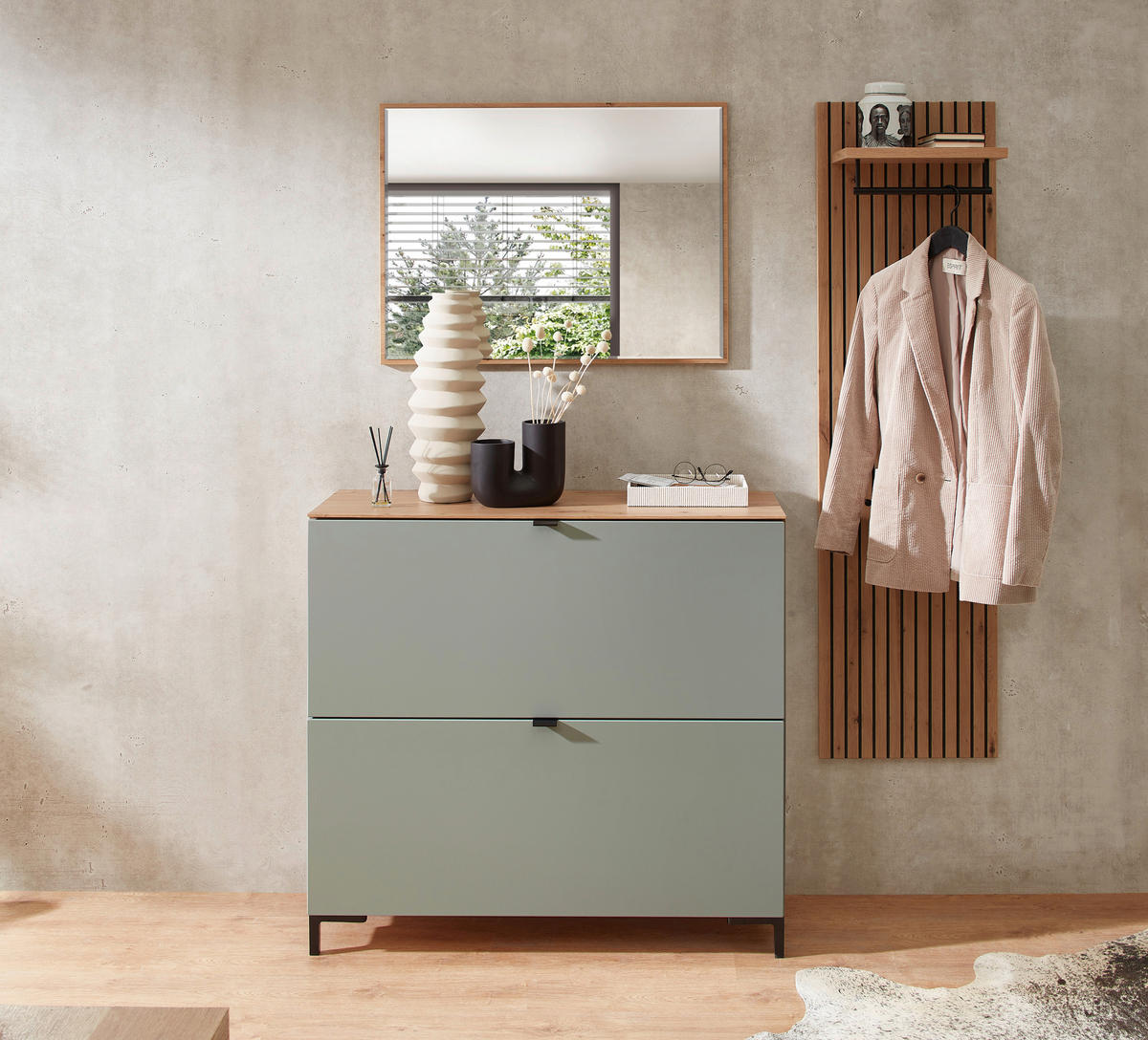 ANSAMBLU DE HOL - verde salvie/stejar Artisan, Modern, material pe bază de lemn (155/188/37cm) - Voleo