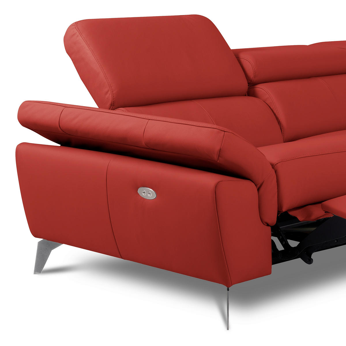 ECKSOFA Lederlook Echtleder Rot  - Chromfarben/Rot, Design, Leder/Textil (252/179cm) - Livetastic