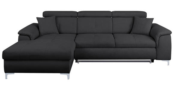 ECKSOFA in Flachgewebe Dunkelgrau  - Chromfarben/Dunkelgrau, KONVENTIONELL, Textil/Metall (175/268cm) - Carryhome