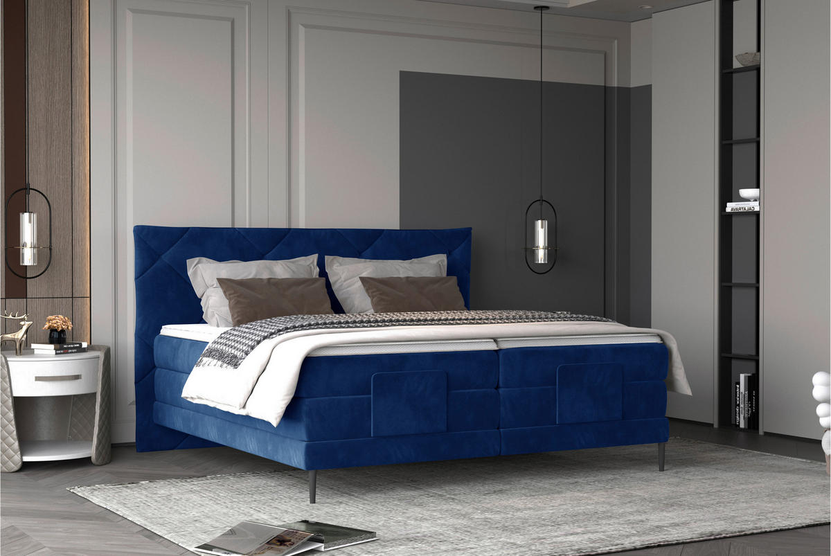 BOXSPRINGBETT 180/200 cm  in Dunkelblau  - Schwarz/Dunkelblau, Konventionell, Textil/Metall (180/200cm) - Esposa