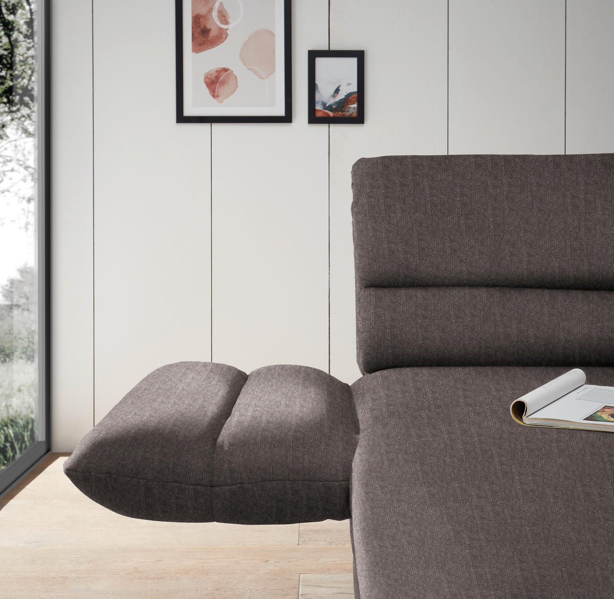 ECKSOFA in Flachgewebe Greige  176-217/279-327 cm  - Greige/Schwarz, Design, Textil/Metall (176-217/279-327cm) - Dieter Knoll