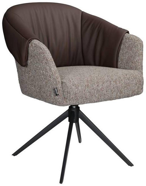 ARMLEHNSTUHL  Sitzfläche 360° drehbar, automatische Rückholfunktion Leinenoptik Echtleder  Braun, Schwarz  - Schwarz/Braun, Design, Leder/Textil (68,5/83/65,5cm) - Carryhome