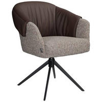 ARMLEHNSTUHL  Sitzfläche 360° drehbar, automatische Rückholfunktion Leinenoptik Echtleder  Braun, Schwarz  - Schwarz/Braun, Design, Leder/Textil (68,5/83/65,5cm) - Carryhome