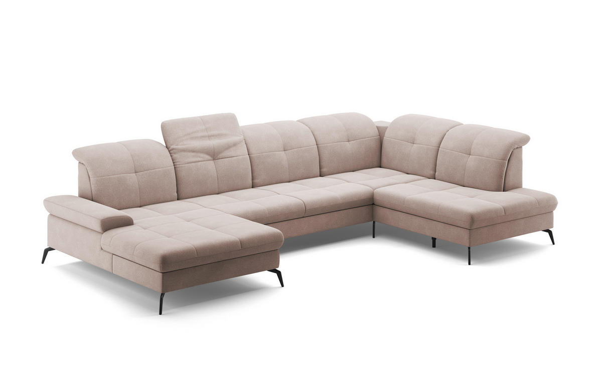 WOHNLANDSCHAFT in Flachgewebe Greige  - Greige/Schwarz, Konventionell, Textil/Metall (185/357/231cm) - Sit & More
