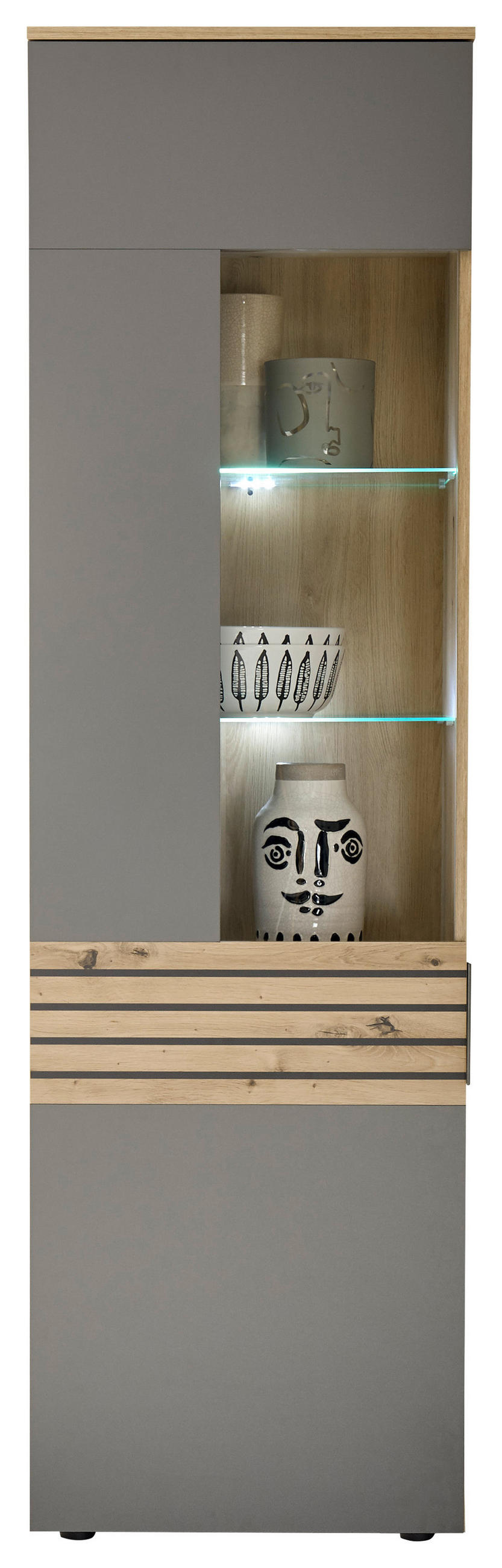 VITRINE in Eiche Artisan, Grau  - Schwarz/Eiche Artisan, Design, Glas/Holzwerkstoff (58/199,4/37cm) - MID.YOU