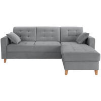 ECKSOFA Anthrazit Samt Zierkissen, Bettkasten  - Anthrazit/Naturfarben, Design, Holz/Textil (231/160cm) - Livetastic
