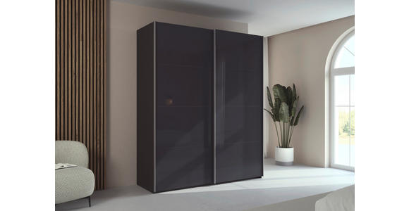SCHWEBETÜRENSCHRANK 181/223/68 cm 2-türig Graphitfarben, Schwarz  - Alufarben/Graphitfarben, Design, Glas/Holzwerkstoff (181/223/68cm) - Xora