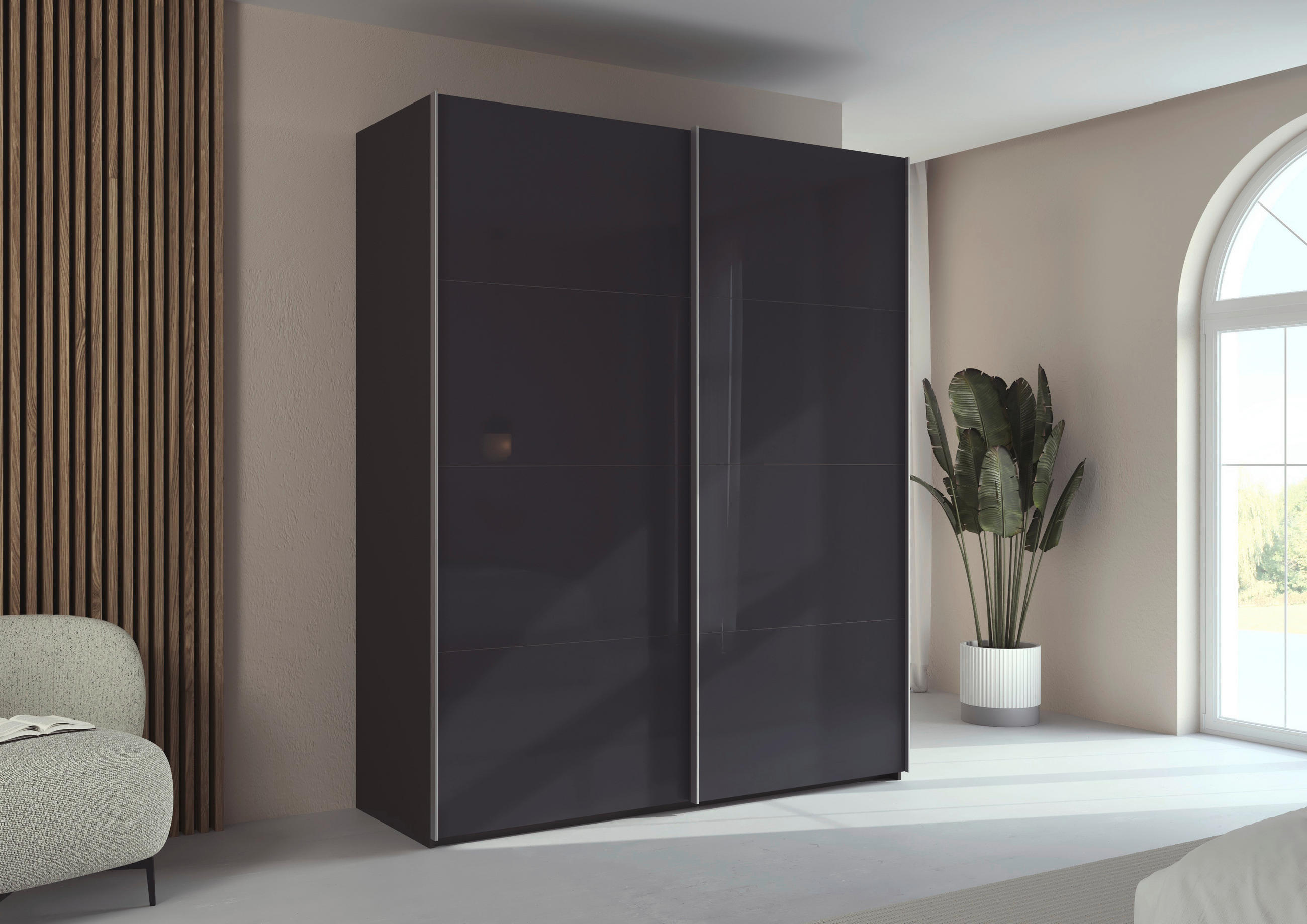 SCHWEBETÜRENSCHRANK 181/223/68 cm 2-türig Graphitfarben, Schwarz  - Alufarben/Graphitfarben, Design, Glas/Holzwerkstoff (181/223/68cm) - Xora