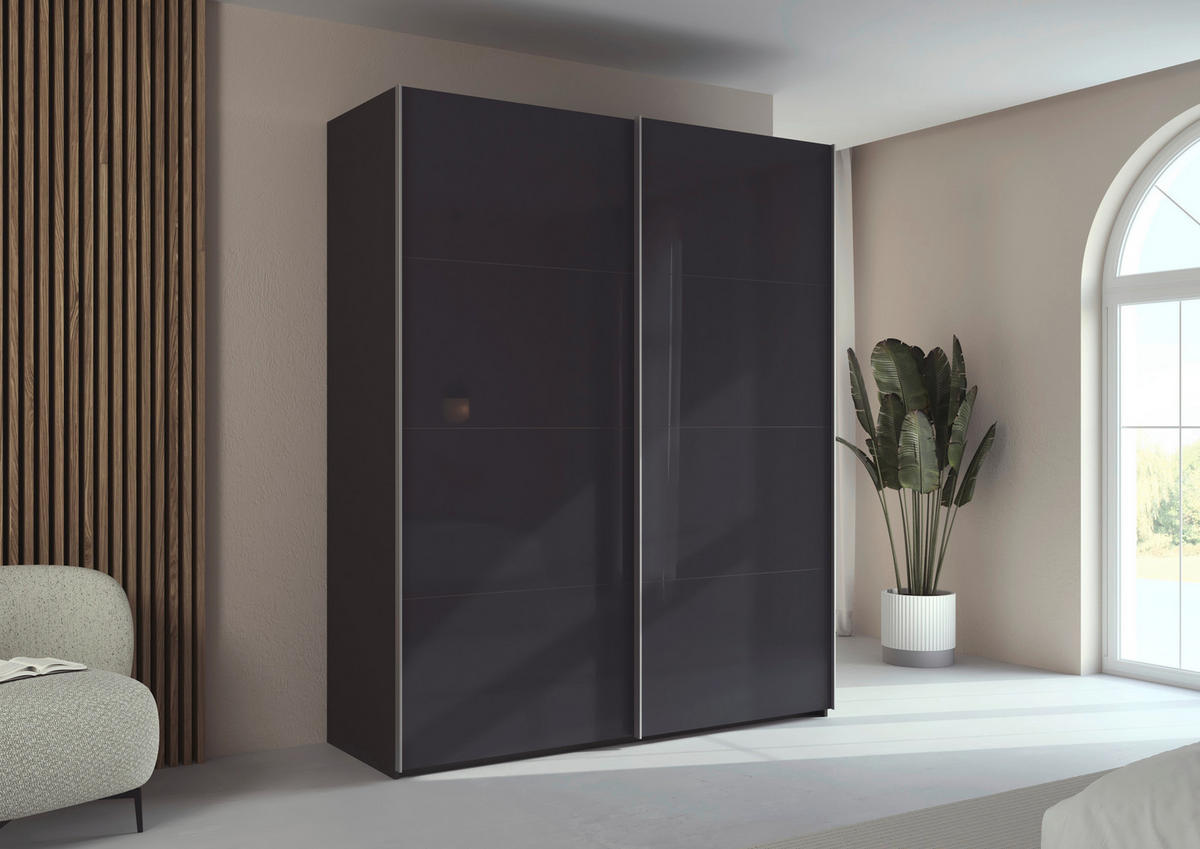 SCHWEBETÜRENSCHRANK 181/223/68 cm 2-türig Graphitfarben, Schwarz  - Alufarben/Graphitfarben, Design, Glas/Holzwerkstoff (181/223/68cm) - Xora