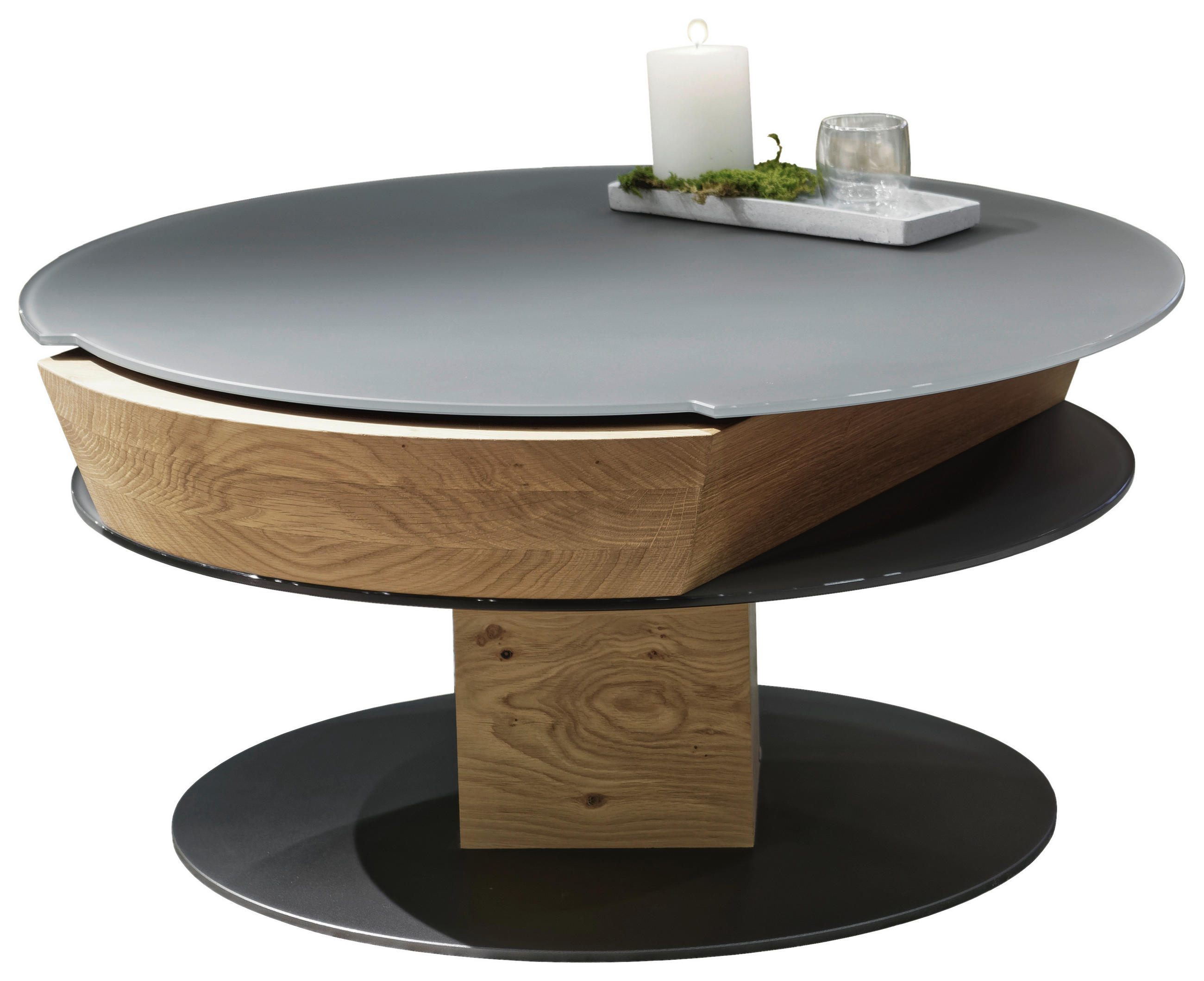 COUCHTISCH Wildeiche furniert ESG 80/35,5/80 cm rund Anthrazit, Eichefarben, Hellgrau  - Eichefarben/Anthrazit, Design, Glas/Holz (80/35,5/80cm) - Voglauer