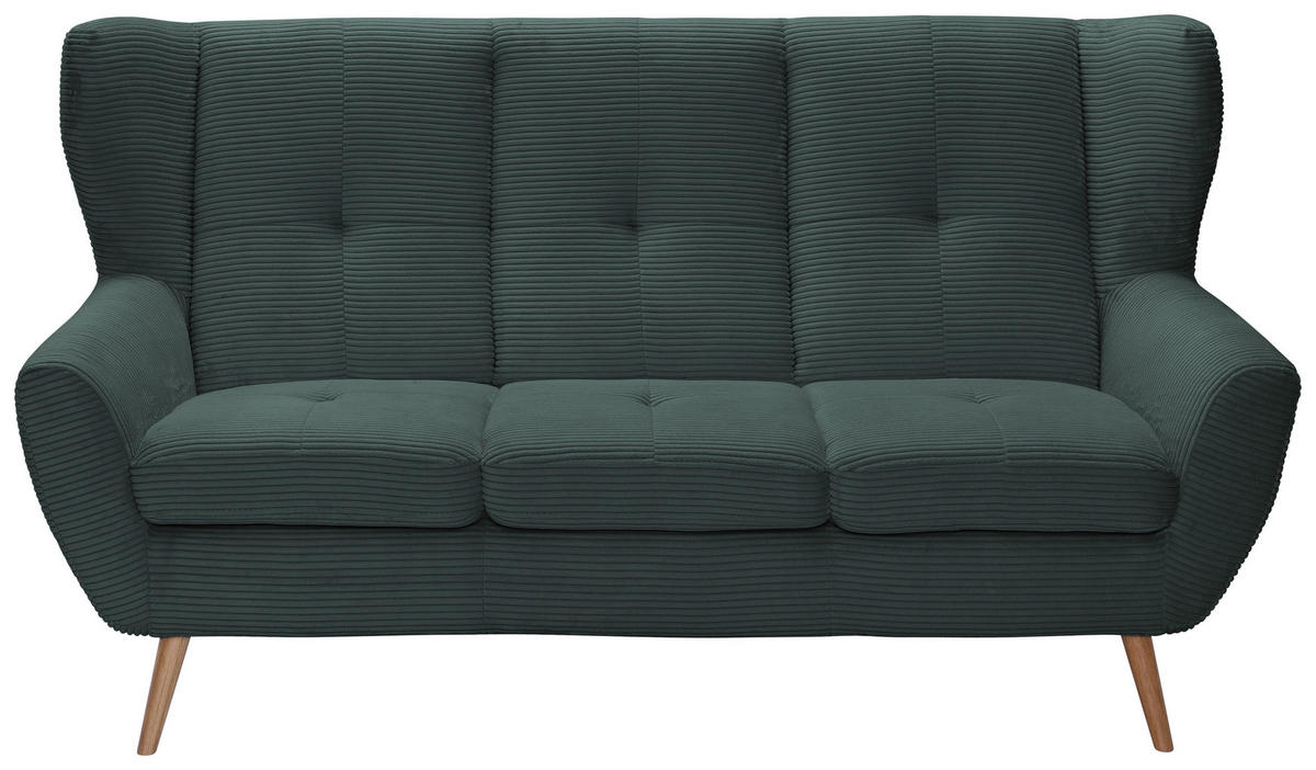 3-SITZER-SOFA in Cord Dunkelgrün  - Dunkelgrün/Eichefarben, Design, Holz/Textil (190/102/90cm) - Stylife