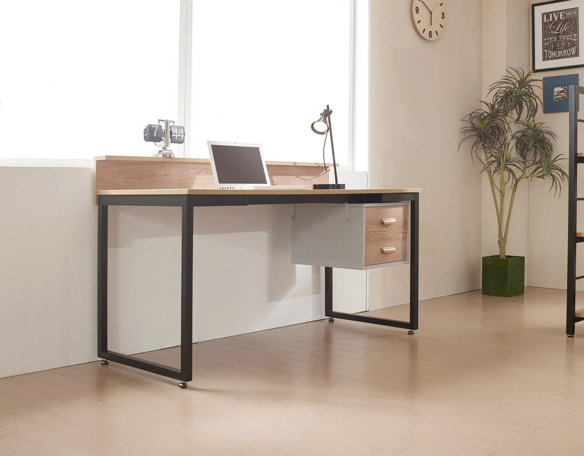 SCHREIBTISCH 140/60/84 cm  in Naturfarben, Schwarz  - Schwarz/Naturfarben, Design, Holzwerkstoff/Metall (140/60/84cm) - Livetastic