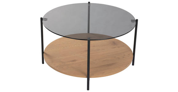 COUCHTISCH in Metall, Glas, Holzwerkstoff 80/80/45 cm  - Eichefarben/Schwarz, Design, Glas/Holzwerkstoff (80/80/45cm) - Carryhome