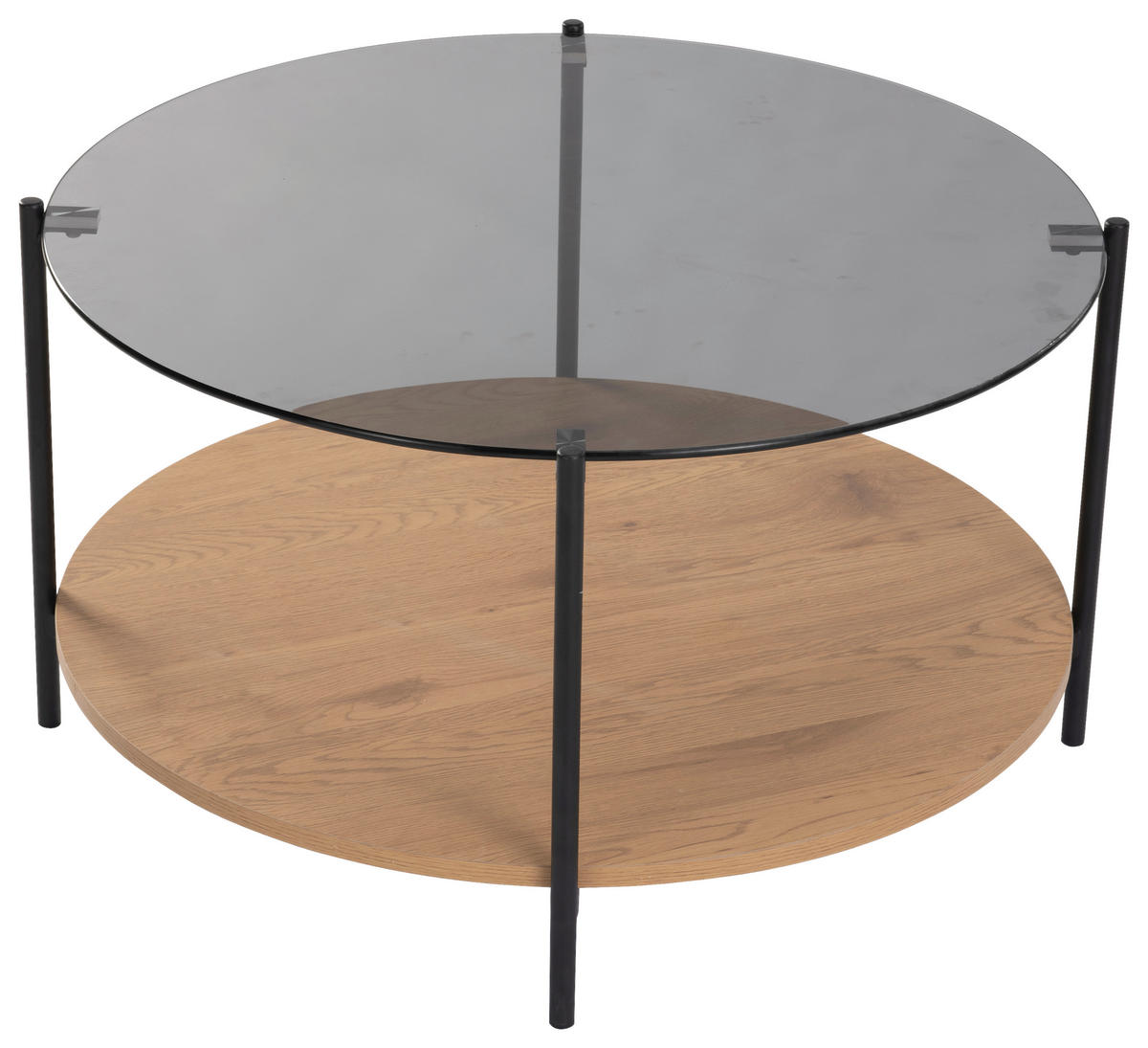 COUCHTISCH in Metall, Glas, Holzwerkstoff 80/80/45 cm  - Eichefarben/Schwarz, Design, Glas/Holzwerkstoff (80/80/45cm) - Carryhome