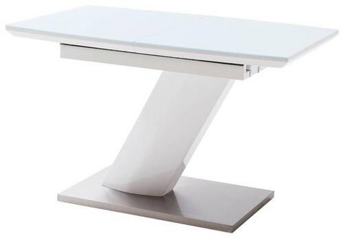 ESSTISCH in Glas, Holzwerkstoff 120-160/80/76 cm  - Weiss/Edelstahlfarben, Design, Glas/Holzwerkstoff (120-160/80/76cm) - Livetastic