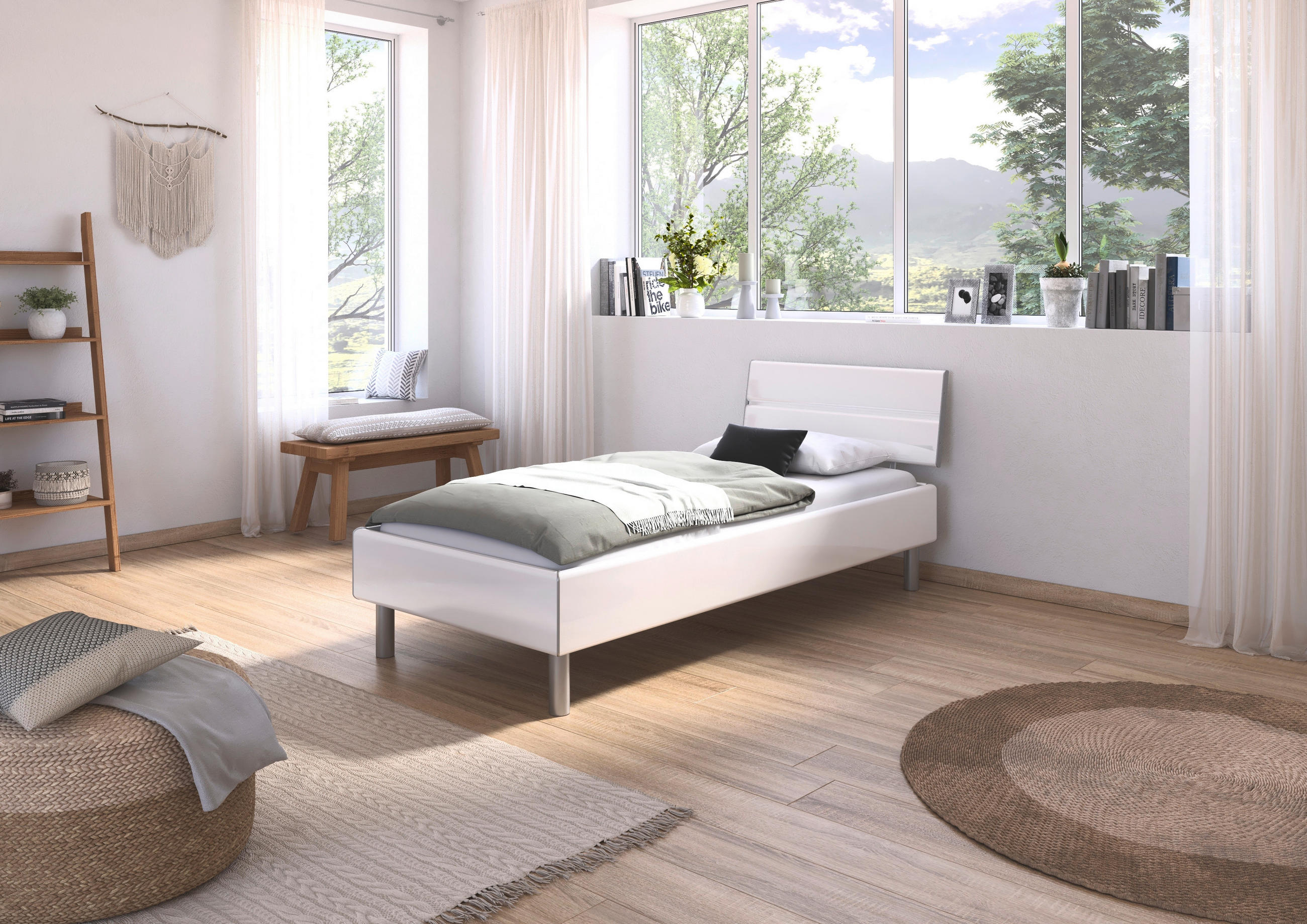 BETT 90/200 cm  in Weiß Hochglanz  - Weiß Hochglanz/Alufarben, Design, Metall (90/200cm) - Carryhome