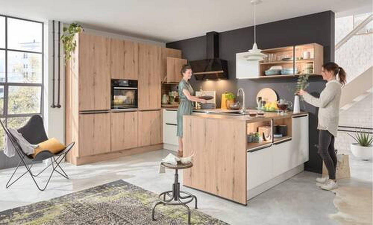 INBYGGNADSKÖK   - vit/ekfärgad, Design, trämaterial - Dieter Knoll