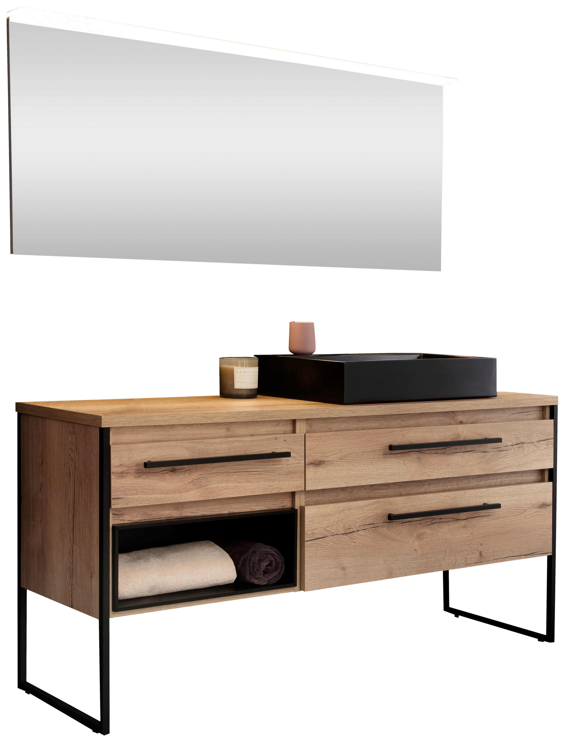 BADEZIMMER 2-teilig  in 164 cm  - Eichefarben/Schwarz, Design, Keramik/Holzwerkstoff (164cm) - Schöner Wohnen