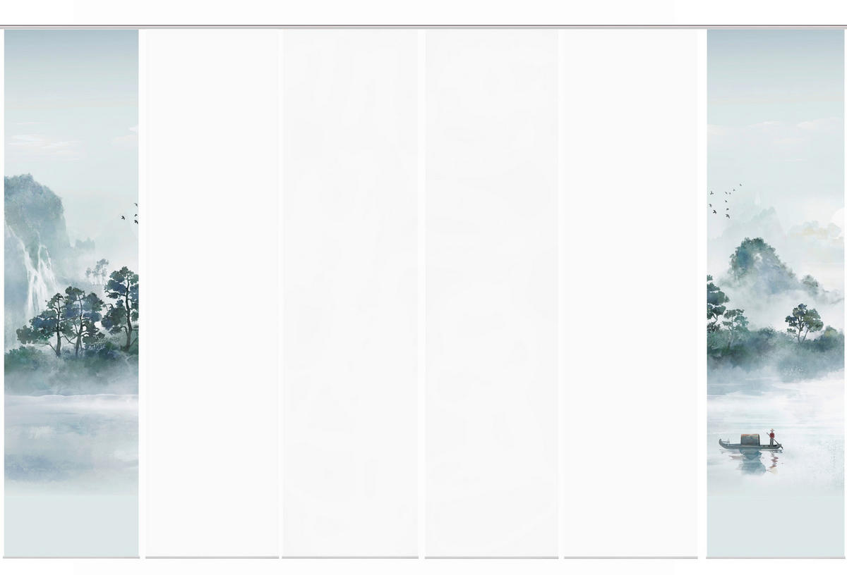 FLÄCHENVORHANG  6 Stück  blickdicht  60/245 cm   - Graublau/Weiß, Design, Textil (60/245cm)