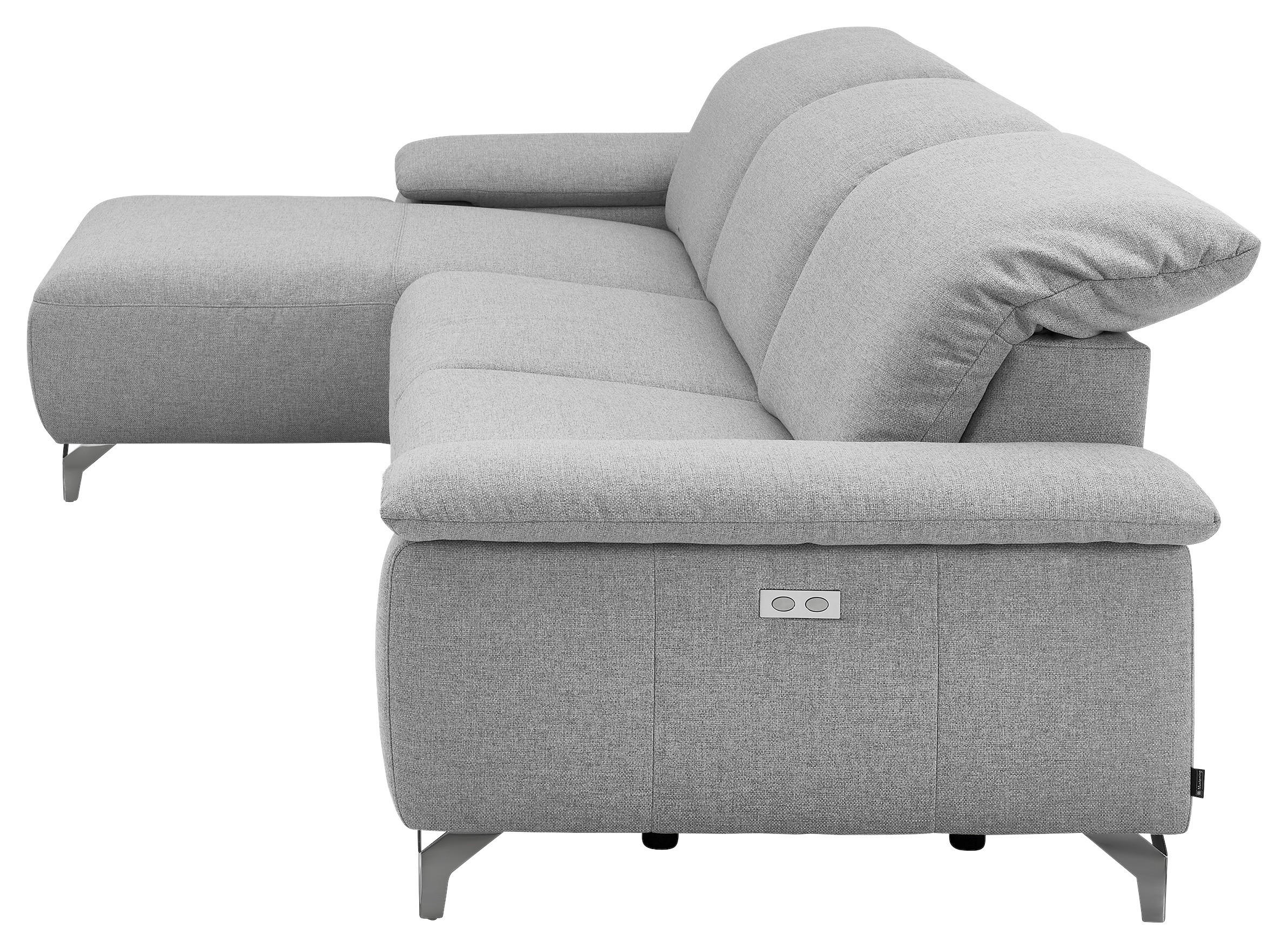 Thumbnail - Musterring Wohnlandschaft, Hellgrau, Textil, 3-Sitzer, L-Form, Ottomane links, 280x180 cm, Rücken echt, Wohnzimmer, Sofa...