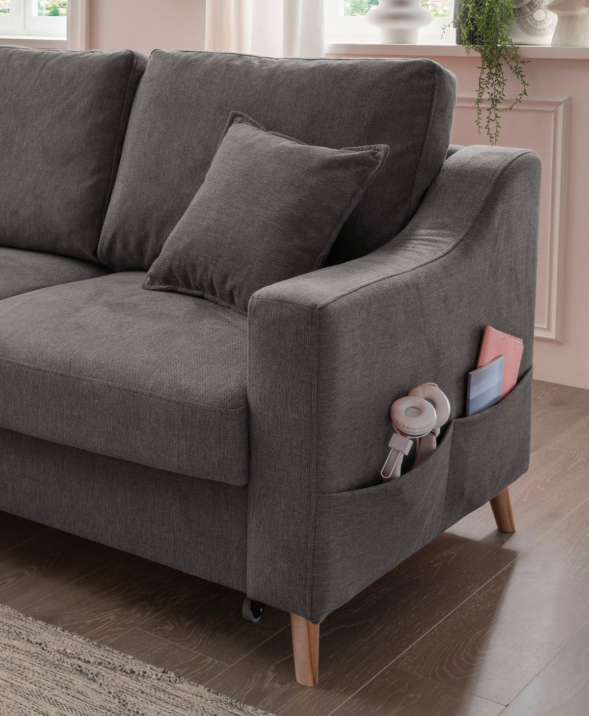 ECKSOFA in Struktur Anthrazit  - Anthrazit/Naturfarben, Konventionell, Holz/Textil (150/228cm) - P & B
