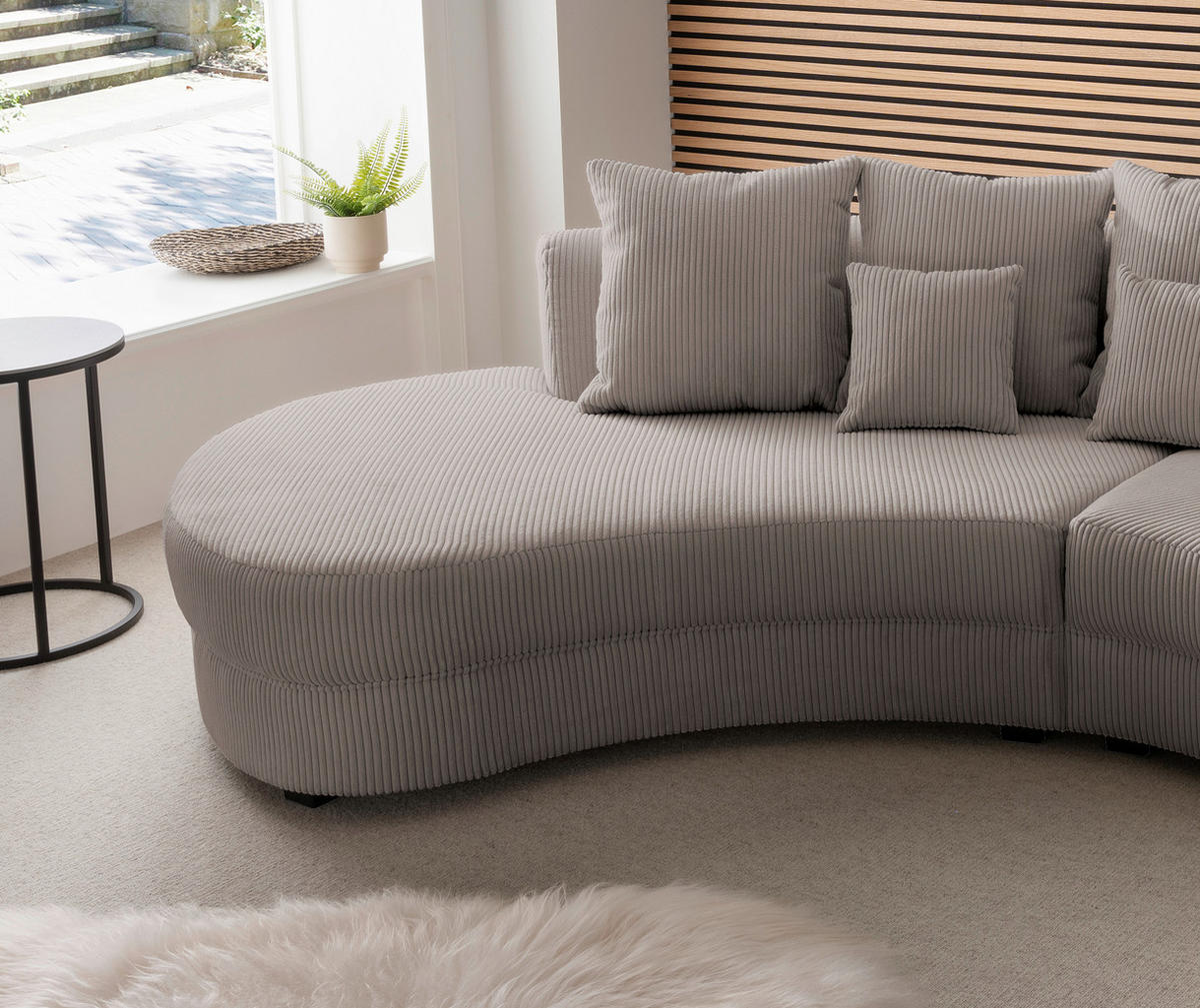 WOHNLANDSCHAFT Graubraun Cord  - Graubraun/Schwarz, Design, Kunststoff/Textil (160/300cm) - Livetastic