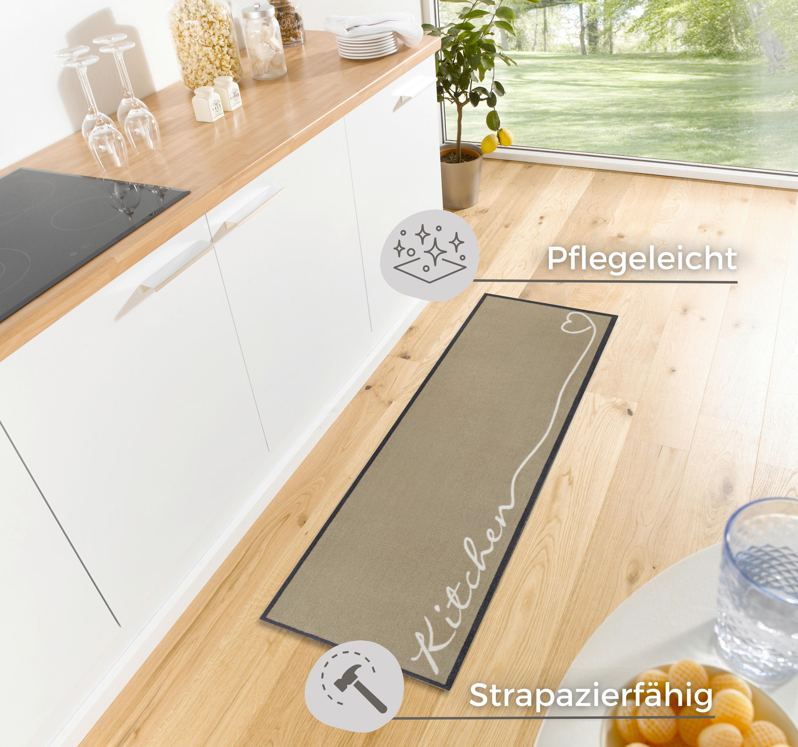 Ästhetisch: Küchenläufer (rech 50/150 cm Cook & Clean Weiß, Hellbraun  - Hellbraun/Weiß, Design, Kunststoff/Textil (50/150cm)