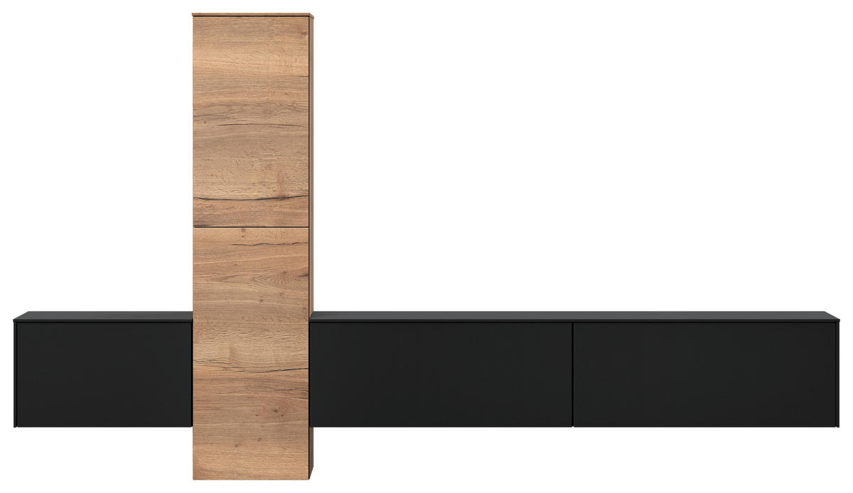 WOHNWAND  in Schwarz, Eichefarben  282/160/37 cm  - Eichefarben/Schwarz, Design, Holzwerkstoff (282/160/37cm) - Celina Home