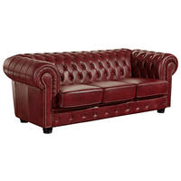 CHESTERFIELD-SOFA Rot Echtleder  - Rot/Nussbaumfarben, KONVENTIONELL, Leder/Holzwerkstoff (200/74/98cm) - Max Winzer