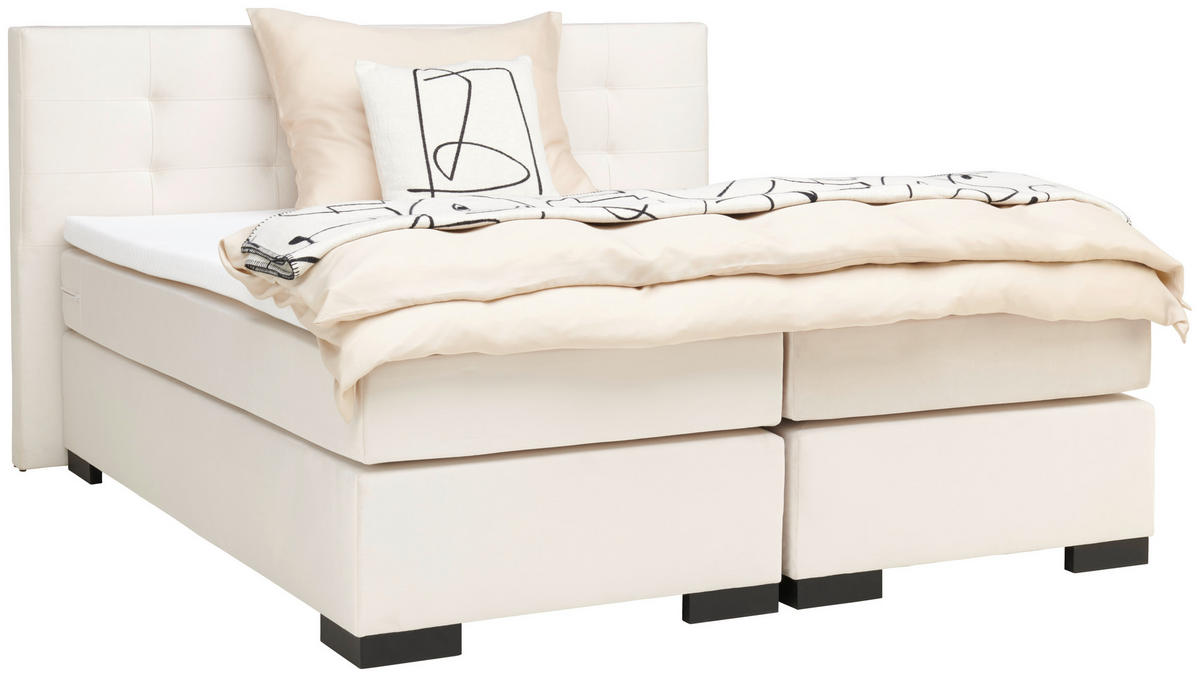 BOXSPRING-ÁGY 180/200 cm  krémszínű  - krémszínű/fekete, Modern, faalapú anyag/karton (180/200cm) - MID.YOU
