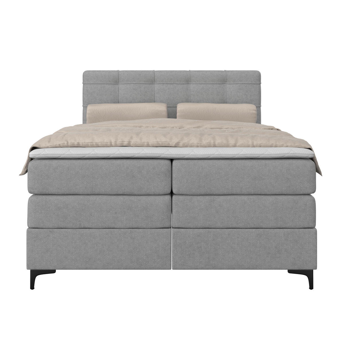 BOXSPRINGBETT 140/200 cm,  in Hellgrau, H3 = fest  - Hellgrau/Schwarz, KONVENTIONELL, Kunststoff/Textil (140/200cm)