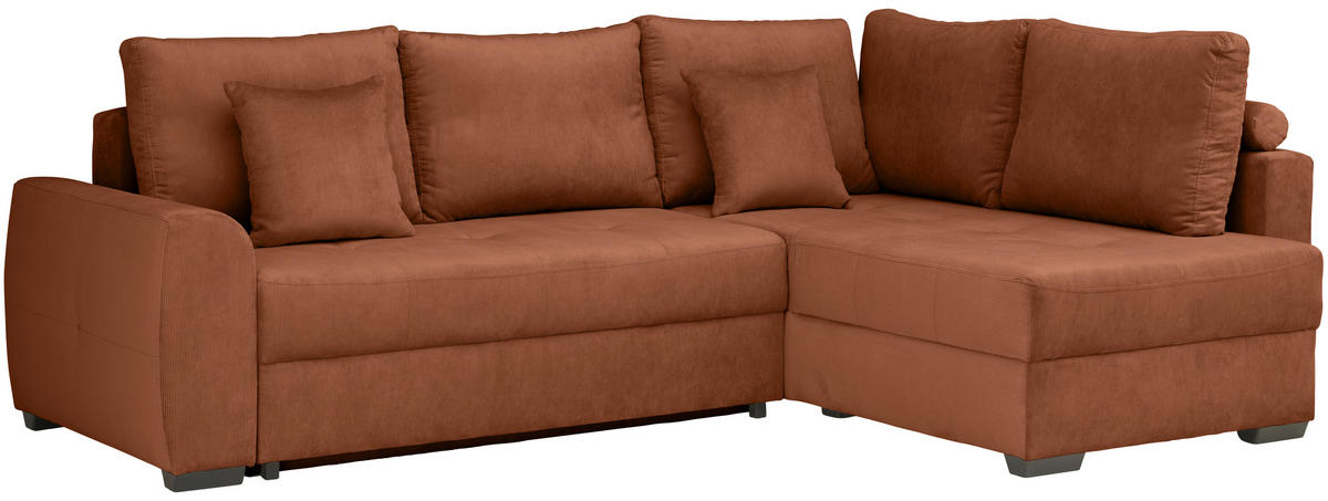 ECKSOFA inkl. Funktionen Rostfarben Cord  - Rostfarben/Schwarz, Design, Kunststoff/Textil (265/182cm) - Stylife