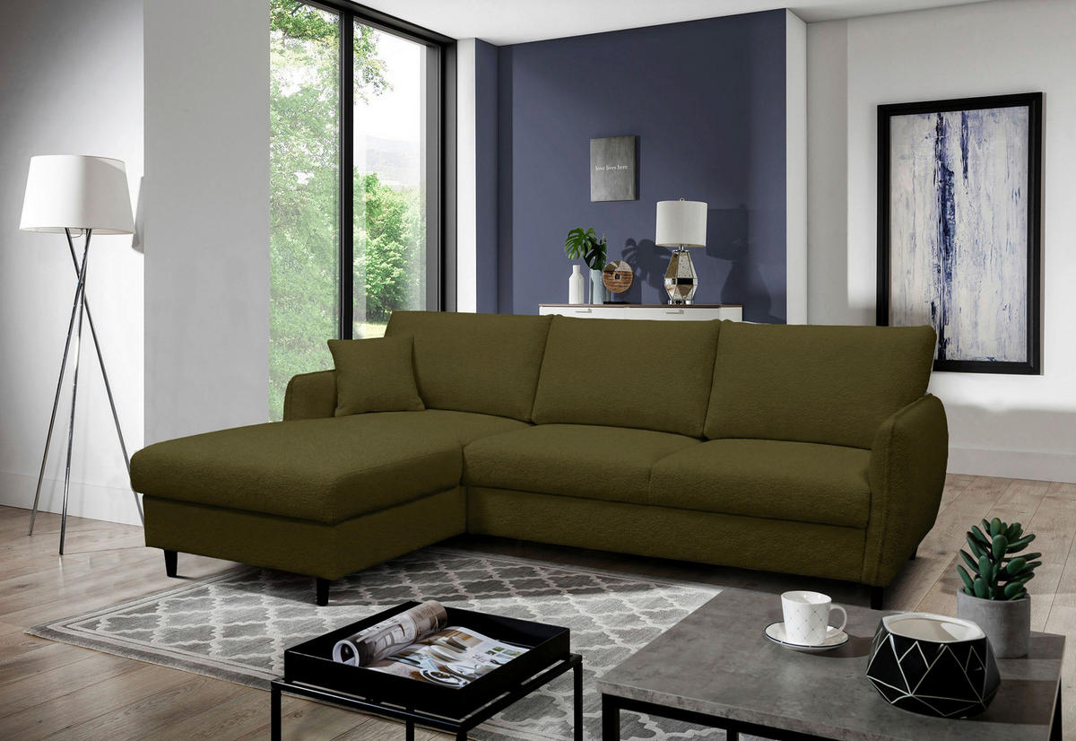 ECKSOFA LAPIT in Chenille Grün  170/240 cm  - Schwarz/Grün, Design, Holz/Textil (170/240cm) - MID.YOU