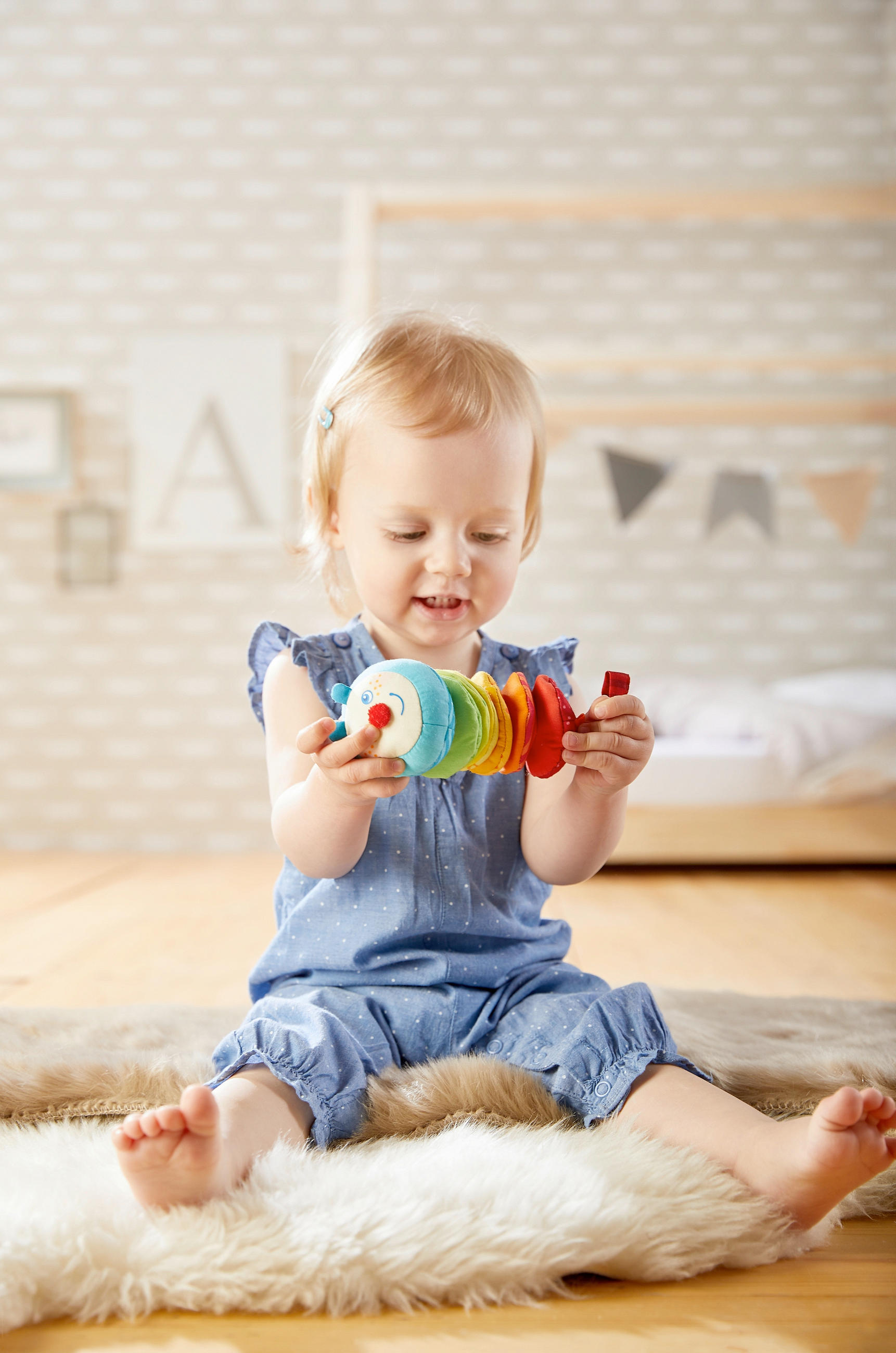 Ratterfigur Raupe Mina  - Multicolor, Basics, Textil (6cm) - Haba