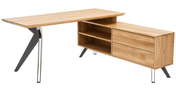 ECKSCHREIBTISCH 160/160/75 cm  in Eichefarben  - Eichefarben/Schwarz, Natur, Holz/Metall (160/160/75cm) - Linea Natura