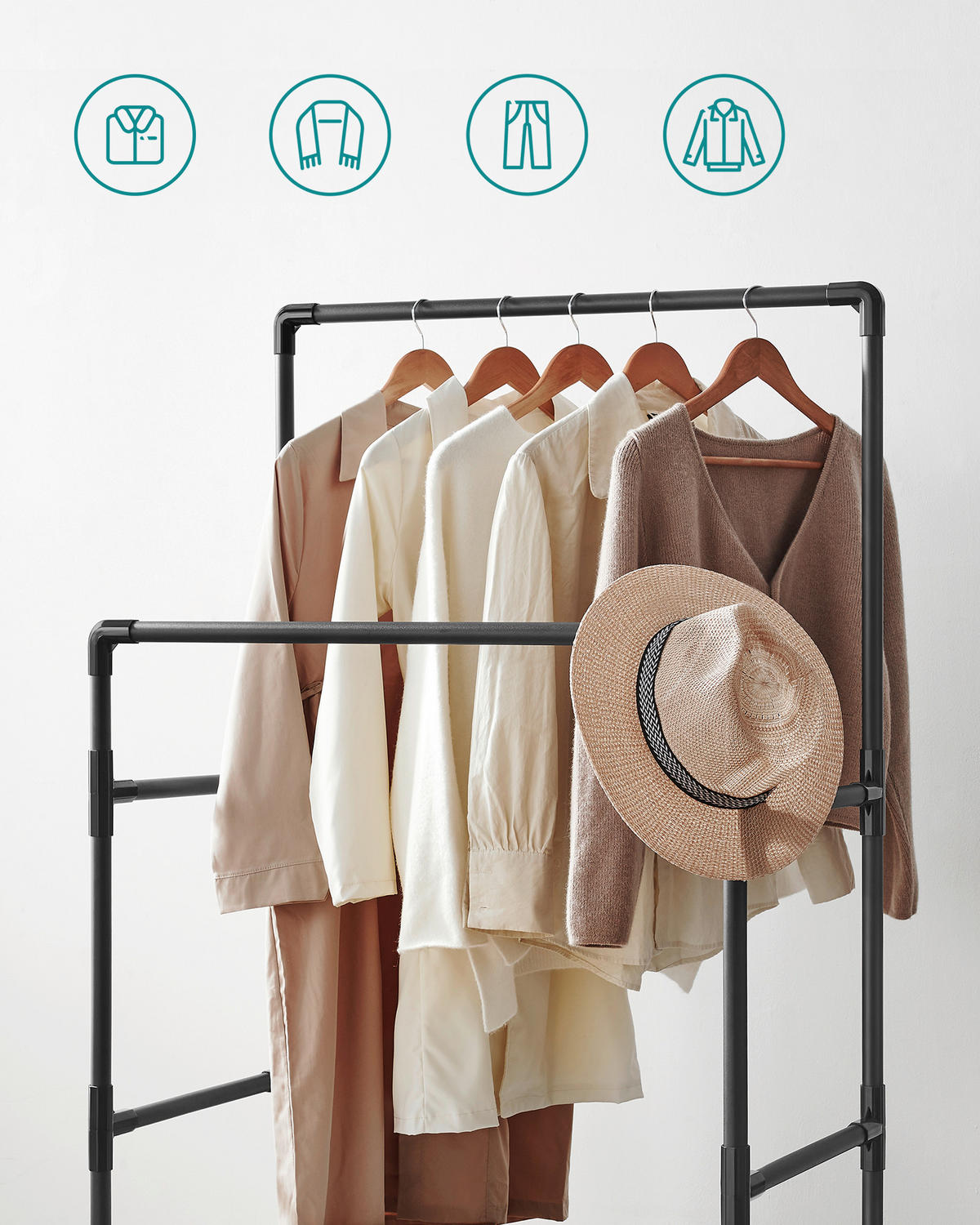 GARDEROBENSTÄNDER in Schwarz 83/157/45 cm   - Schwarz, Basics, Kunststoff/Textil (83/157/45cm)