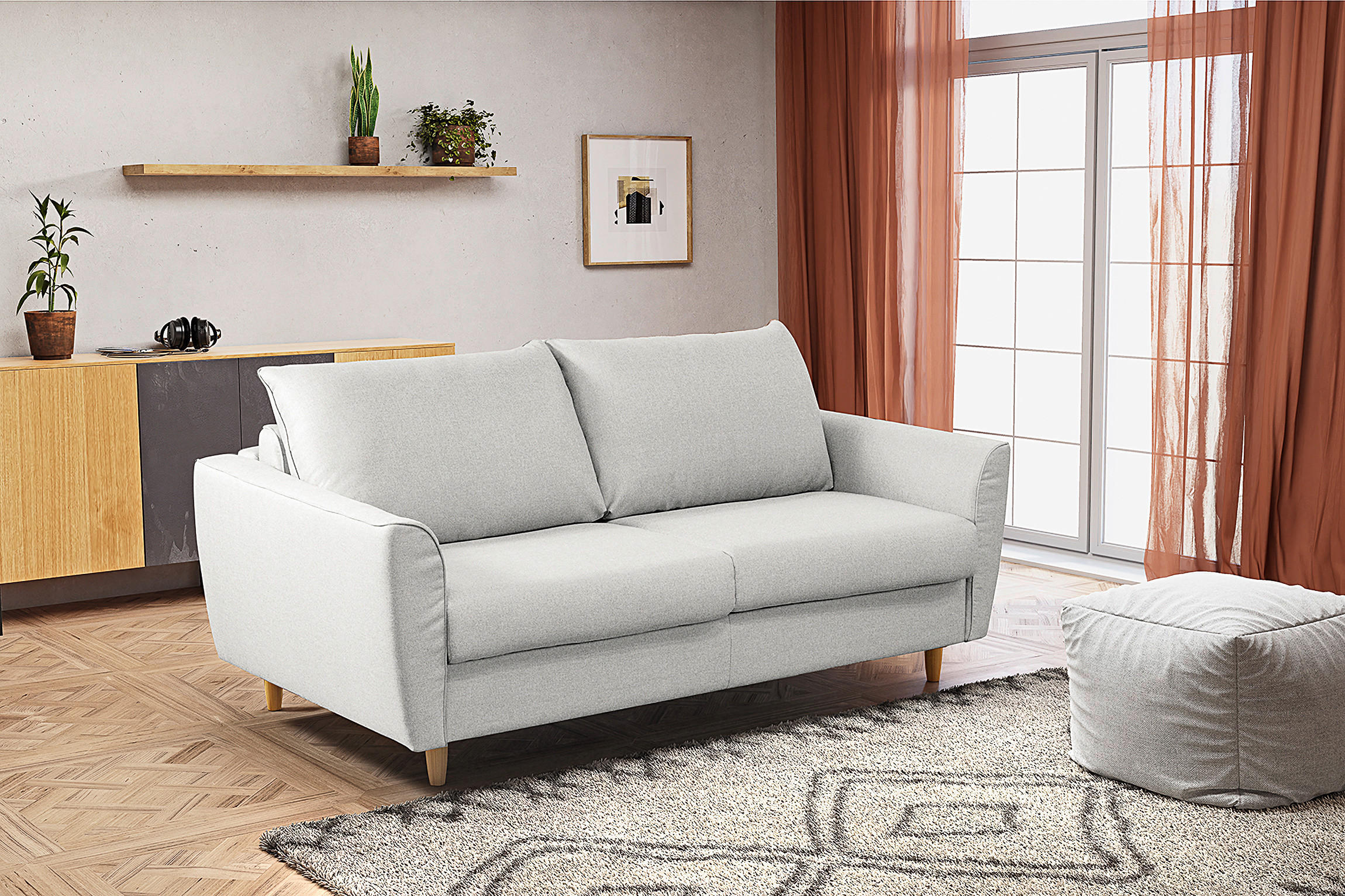 SCHLAFSOFA in Textil Grau  - Buchefarben/Grau, Design, Holz/Textil (195/90/102cm) - Livetastic