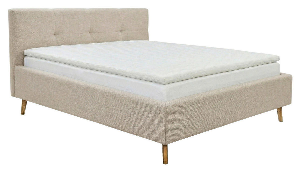 POLSTERBETT 180/200 cm,  in Beige, Lattenrost, Bettkasten,  - Eichefarben/Beige, MODERN, Holz/Textil (180/200cm) - MID.YOU