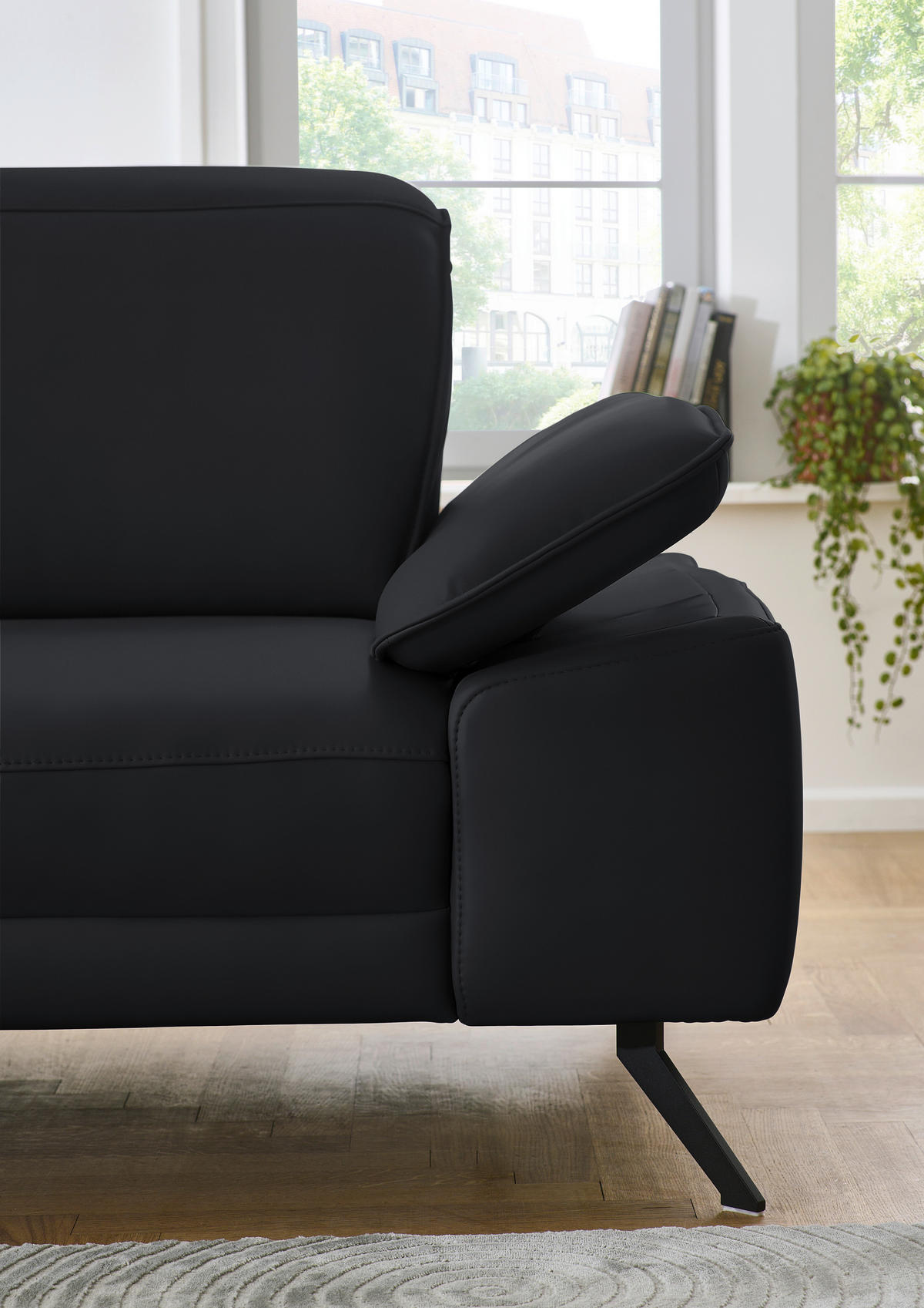 ECKSOFA in Echtleder Anthrazit  - Anthrazit/Schwarz, Design, Leder/Metall (193/332cm) - Dieter Knoll