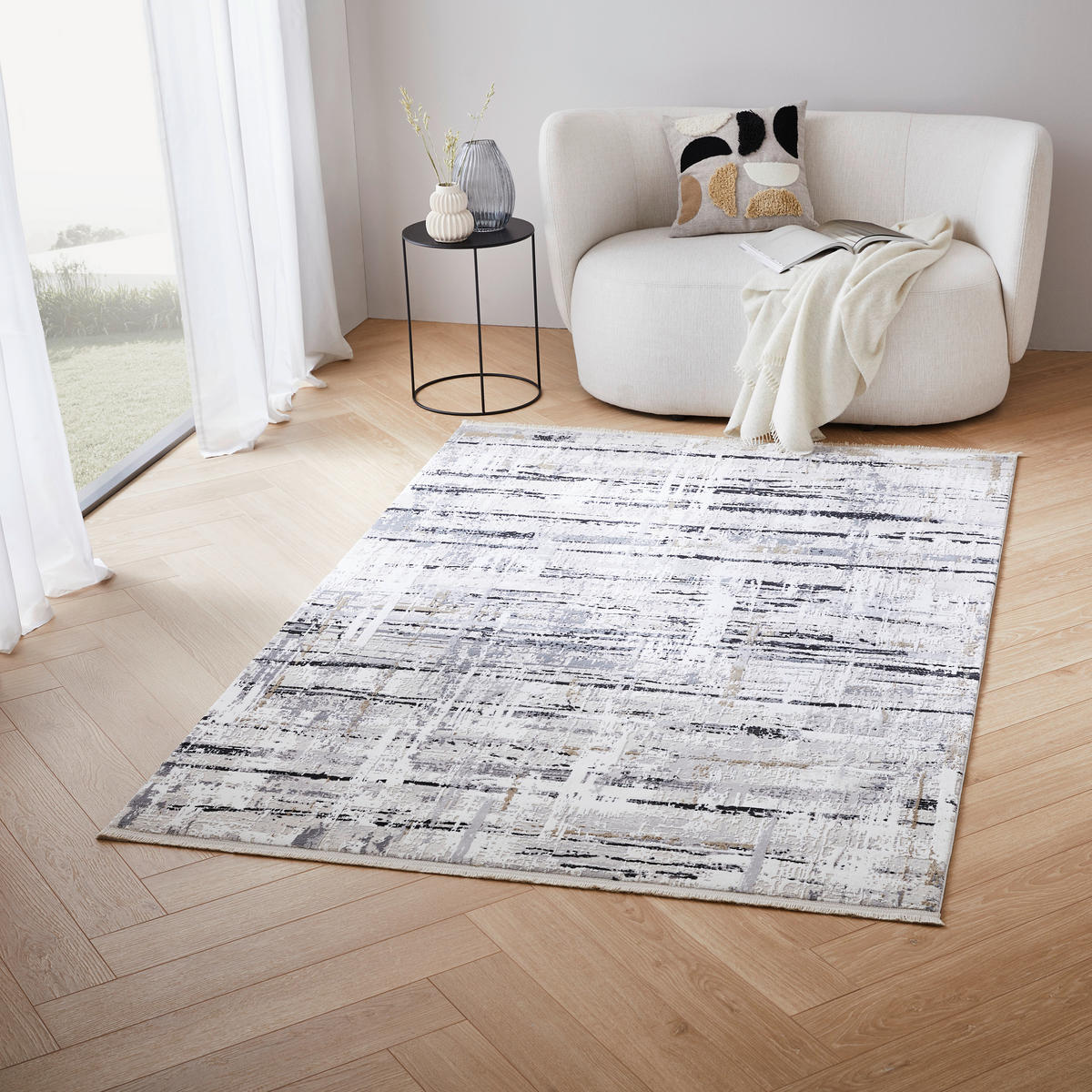 VÄVD MATTA 80/150 cm Perugia  - vit/mörkgrå, Design, textil (80/150cm) - Novel