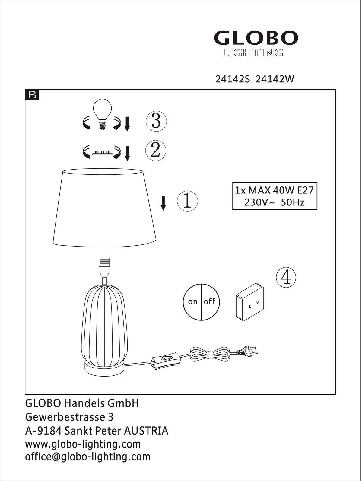 TISCHLEUCHTE - Klar/Messingfarben, Konventionell, Glas/Textil (30/52cm) - Globo