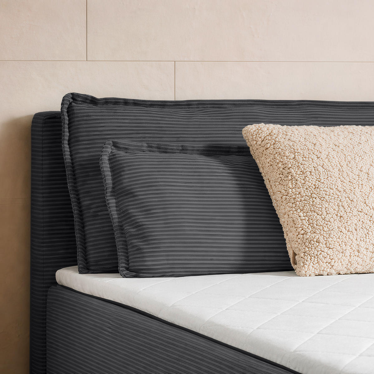 BOXBETT 120/200 cm,  in Anthrazit, Kissen, Bettkasten, Topper, H3 = fest  - Anthrazit/Schwarz, Design, Kunststoff/Textil (120/200cm) - Chameo