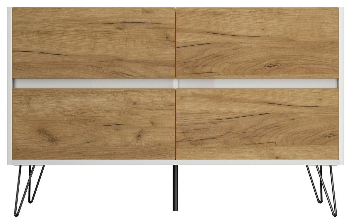 SIDEBOARD Posseik Industrial  in 119/75/42 cm  - Eichefarben/Schwarz, Design, Holzwerkstoff/Metall (119/75/42cm) - P & B