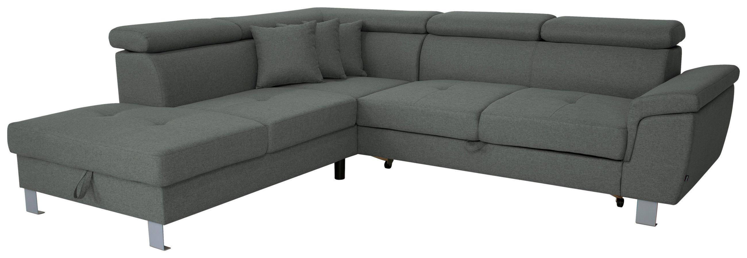 ECKSOFA in Webstoff Grau  - Silberfarben/Grau, Design, Textil/Metall (226/257cm) - Xora