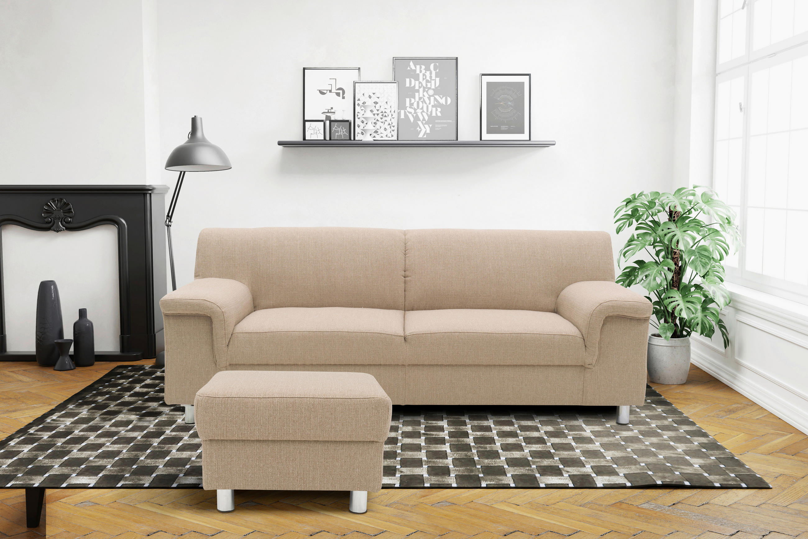 HOCKER in Textil Beige  - Chromfarben/Beige, KONVENTIONELL, Textil/Metall (54/40/54cm) - MID.YOU